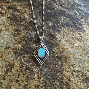 10 K White Gold & Opal Pendant Necklace
